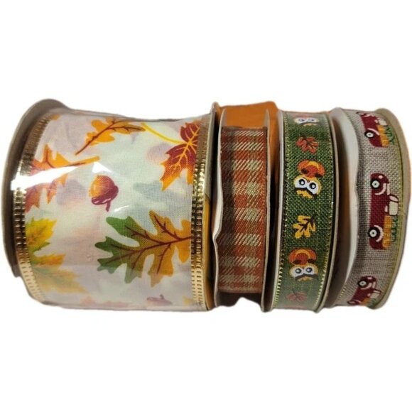 Lot Of Fall Thanksgiving Decorative Mesh Wire Edge Ribbon Crafting... - Picture 8 of 11